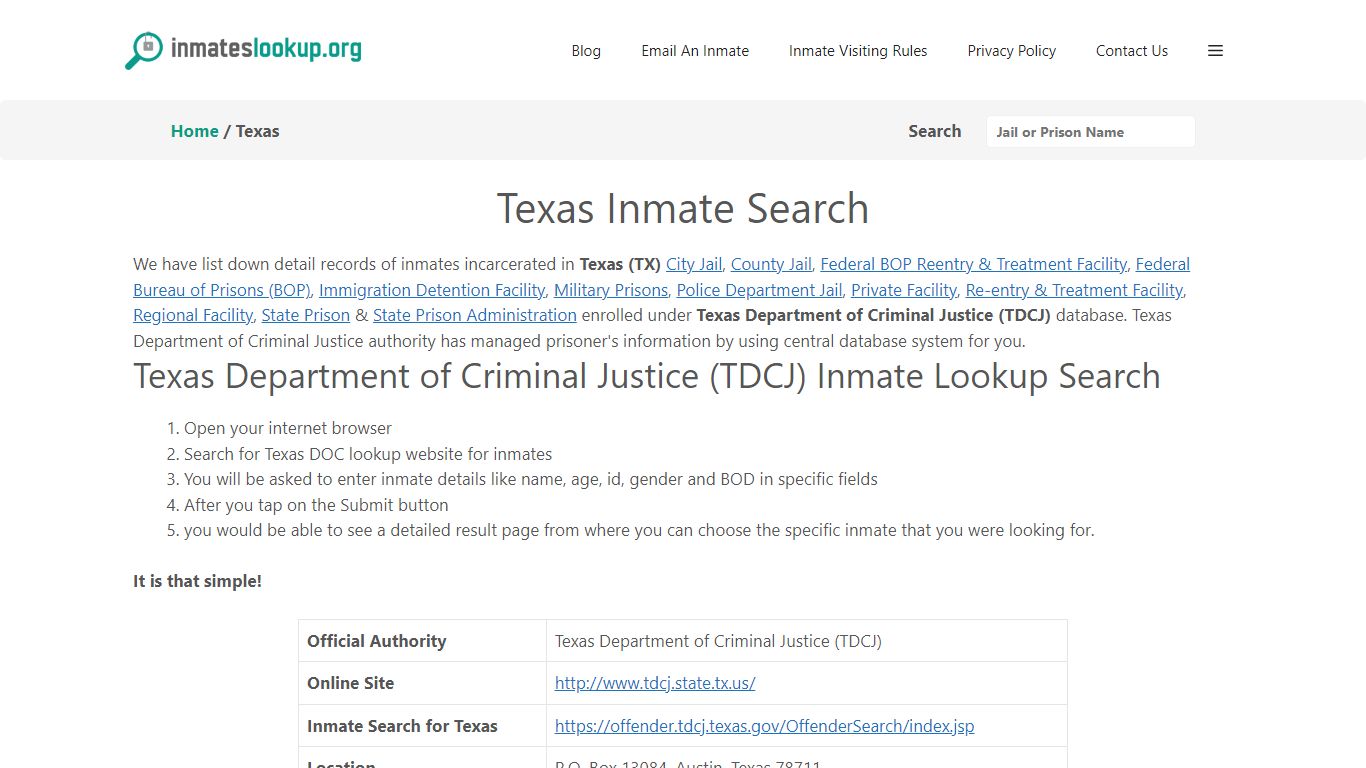 Texas Inmate Lookup & Search - Texas Department of Criminal Justice ...